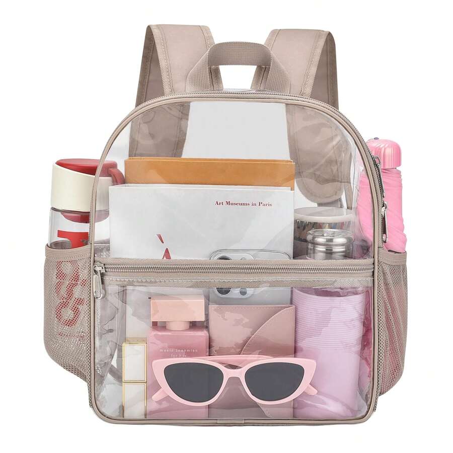 12x12x6 认证透明体育场背包 - 加固宽带，轻便耐用的小型透明包，适合学校、音乐会、工作、节日和体育赛事，防水透明背包，休闲风格，适合户外运动或旅行方便