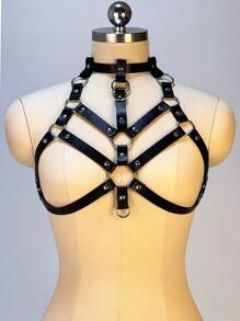 Valentine's Day Special-New Solid Color Cutout Corset With Chain-Women's Sexy Body Harnesses-Gothic Shaping Chest Belt-Adjustable Cage Top-Holiday Rave Costume Party Fashion Accessories