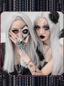 1 Peça Decoração de Rosto de Halloween Adesivo de Teia de Aranha Gótica para Festa, Maquiagem e Cosplay, Gemas de Rosto com Glitter Preto e Roxo