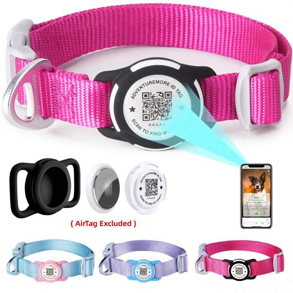 ThinkPet 1 pezzo di Collare intelligente per cani con targhetta identificativa e funzione di ritrovamento - essenziale per recuperare oggetti smarriti, scansiona il codice QR sul prodotto per effettuare una chiamata telefonica al proprietario; accessori per cani, forniture per cuccioli, collare per cani con custodia protettiva per AirTag