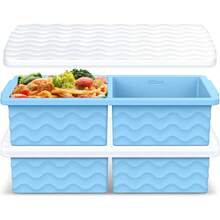 Local Delivery Silicone Freezer Tray With Lid - 2 Cup Soup Freezer Container Molds - Extra Large Ice Cube Tray - Silicone Freezer Food Molds For Freezing & Storing Soup, Sauce, Broth, Leftovers (2 Pack) - Light Blue - 查看 1
