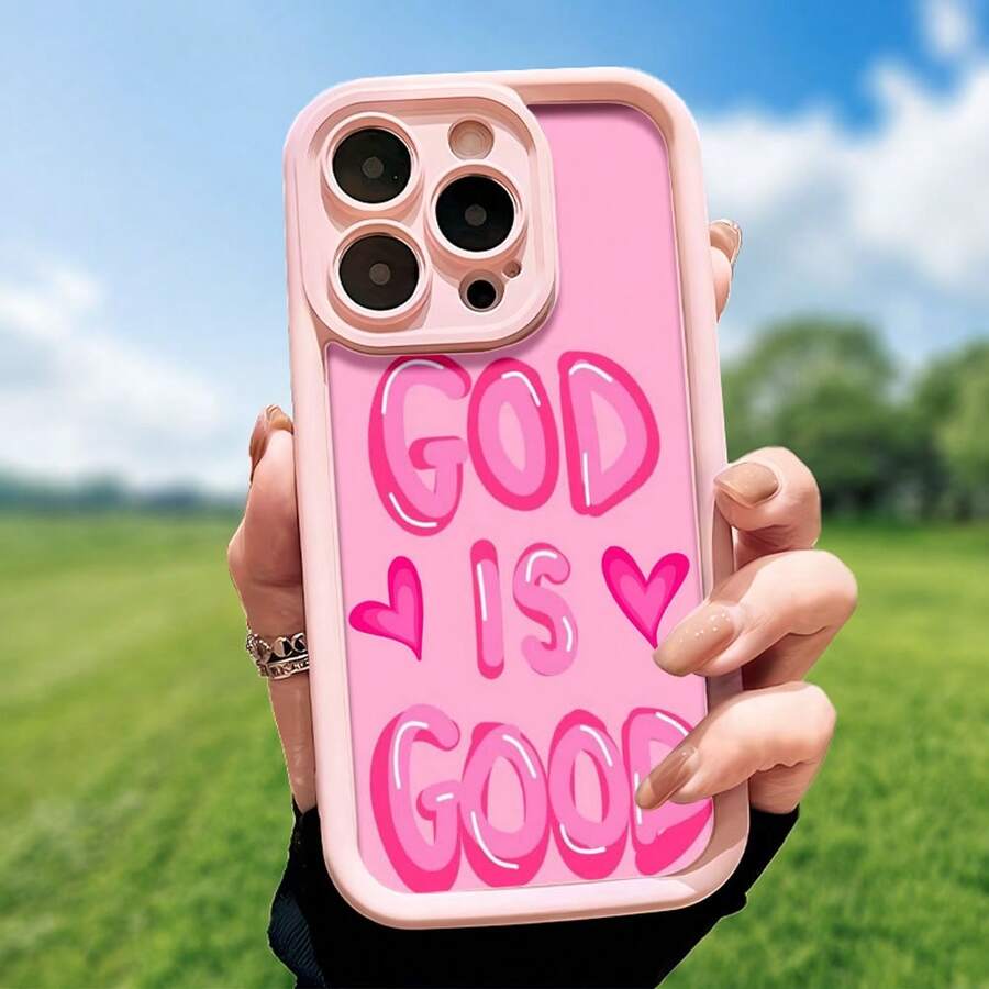 God Is Good Themed Phone Case Designed With Vibrant Pink Lettering Compatible With IPhone 16 15 14 13 12 And 11 Pro Models Made Of Durable TPU Protective Material Perfect For Family Friends Young People Birthdays Holidays Boyfriends Girlfriends And Valentine's Day Gifts - Hồng - Xem 1