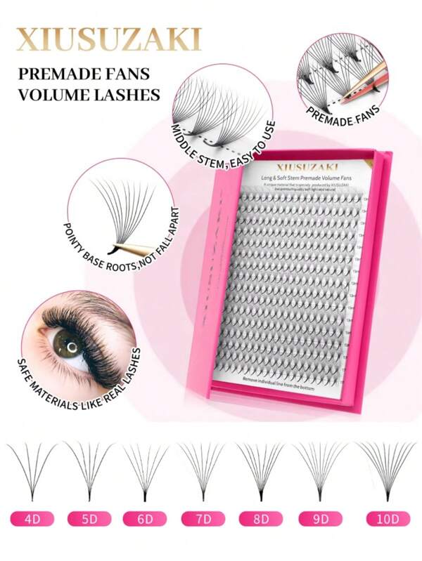XIUSUZAKI XIUSUZAKI 16Lines Mix 9-16mm Premade Volume Fans Eyelashes Extension 3D 4D 5D 6D 7D 8D 9D 10D 12D 14D 16D Pointy Base Russian Volume Lashes