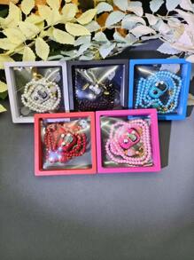 1 set 2 pezzi Contatore di anelli con strass (funzione di reset, dimensione regolabile) + 99 pezzi Rosario da 6 mm, confezione regalo in scatola trasparente, disponibile in vari colori (per pregare, cantare, contare le attività, regalo per le feste)