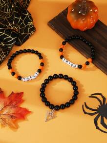 3 pièces Set de bijoux d'Halloween, Set de bracelets avec perles lettres d'Halloween, Set de bracelets pour femmes, Bijoux convenant pour le port d'Halloween et cadeaux d'Halloween pour elle