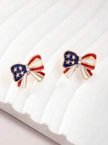 1 Par de Pendientes con lazo a la moda y único estilo con banderas europea y americana y diamantes