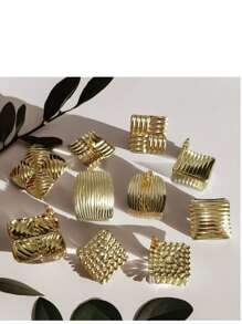 1 par / 5 pares Pendientes de acero de titanio chapados en oro de 18 quilates con textura geométrica de ola, pendientes minimalistas y exagerados de estilo europeo y americano