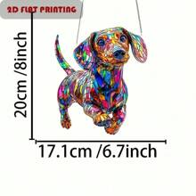 1pc 8" X 6.7" Acrylic Dachshund Decor Suncatcher - 8" X 6.7" Acrylic Colorful Plastic Window Hanging Decoration, Animal Themed Wall Art, Home Decor For Bedroom, Kitchen, Outdoor Garden, Housewarming Gift For Dog Lovers