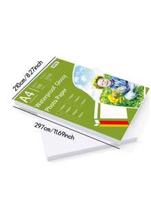 100 张 A4 120gsm 高光相纸 - 防水、防油、防刮、单面适用于喷墨打印机单面照片白卡纸学校用品，返校 - 白色 - 查看 2