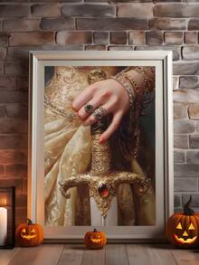 1 件，帆布墙画/卷轴画，墙画，防水，海报，带框墙画，秋季，万圣节，维多利亚时代持剑女子海报，黑暗学院艺术哥特式装饰，古董插图，复古墙画，适用于客厅、卧室、玄关装饰、鬼屋或万圣节派对装饰