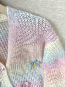 Chaqueta de punto con lazo arcoíris corto hecho a mano y esponjoso para mujer, para otoño/invierno de la marca Wixra
