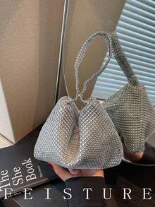 1pc Shiny PVC Rhinestone Wallet, Phone Pouch Zipper Closure With Magnetic Snap, Fashion Shoulder Bag Suitable For Women Party Outfit - Silver - View 3