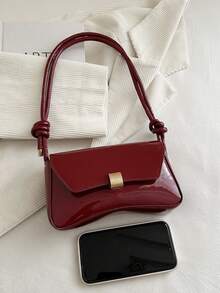 Fashionable Solid Color Patent Lacquer Sleek Underarm Women's Shoulder Bag - Burgundy - View 9