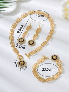 1pc Retro Zinc Alloy Geometric Pattern Rhinestone Inlaid Lion Head Pendant, Suitable For Women Anklet, Bracelet, Necklace, Earrings, Casual Beach Holiday Wear - Yellow Gold - View 12
