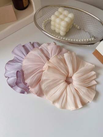 1 pièce Chouchou en tissu polyester de couleur unie rétro, accessoire de cheveux vintage à volants français, convenant à toutes les saisons