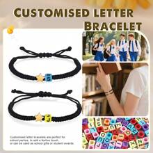 Brățară cu pandantiv personalizabilă cu 2 litere, set personalizat din două piese, brățară țesută cu litere, potrivită pentru purtare zilnică în facultate, personalizabilă, accesorii aurii, la modă, colorată, retro, simplă, neutră, casual, drăguță, personalizată, unică, cadou ideal pentru el, cadou ideal pentru ea, iubit, iubită, tată, mamă, familie, prieteni, aniversare, zi de naștere, ceremonie de absolvire, petrecere dansantă, bijuterii din oțel inoxidabil