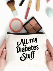 1 Pc Fashionable Travel Cosmetic Bag ,All My Diabetes Stuff Bag: Diabetic Travel Kit Supply Zipper Pouch Organizer,Perfect Gift For Diabetic Grandma, Grandpa, Mom, Dad, Sister, Brother For Birthday - Fun And Quirky Medicion Supplies Bagtravel Essentials Bag For School Vacation Holiday Back To School Makeup Bag Travel Bag For Women Make Up Bag - Multicolor - View 2