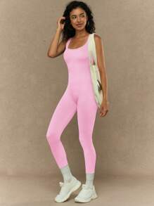 Yefecy 女士瑜伽连体裤 无缝连体罗纹背心 无袖紧身运动健身紧身衣 塑身衣