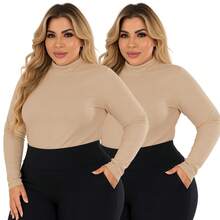 Kit 2 Women's Plus Size Cacharrel Blouse Long Sleeve High Neck Ribbed G1 To G3 - 2 Wine - View 3