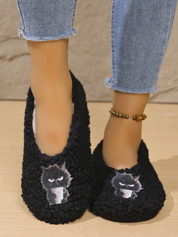 Women's Autumn/Winter Cozy Cat Print High Elastic Soft Indoor Slippers, Dance Shoes For Home/Casual Wear