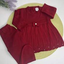 Vestido Tricot Bebê recém nascido - Vermelho - Visão 2