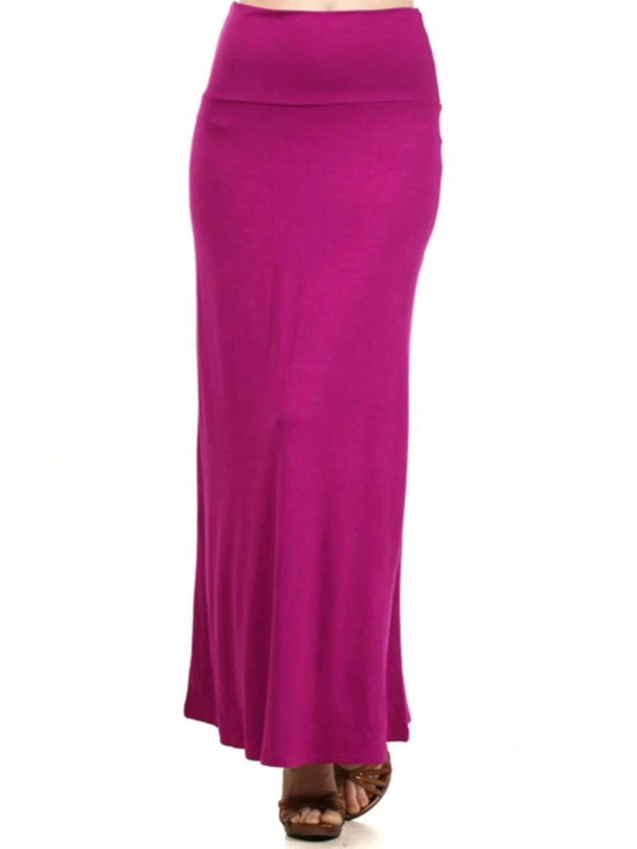 Chic Comfortable High Waisted Maxi Skirt Flowing A Line Design For Everyday Elegance - Magenta - View 1