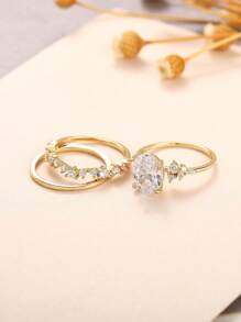 3 PC/Set Elegant Cubic Zirconia Ring For Women For Valentine's Day Gift Wedding Anniversary Party Jewelry
