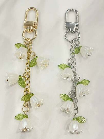 Orchid Faux Pearl Keychain With Tassel, Key Chain Ring, Backpack Charm, Car Key Pendant, Earphone Case Accessories, Gift For Women. Cute Pearl Chain Orchid Keychain, Creative Tassel Style Keychain, Backpack Charm, Bag Decoration, Birthday/Party Gift Backpack For School Car Accessories Goth Y2k