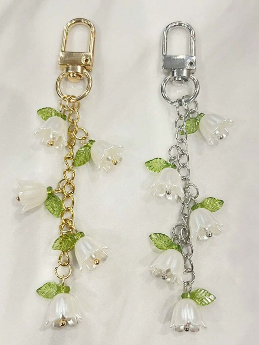 Brelok do kluczy z imitacją pereł w kształcie orchidei z frędzlem, breloczek do kluczy, zawieszka do plecaka, zawieszka do samochodu, etui na słuchawki, prezent dla kobiet. Uroczy brelok do kluczy z łańcuszkiem z pereł w kształcie orchidei, kreatywny brelok z frędzlami, zawieszka do plecaka, ozdoba do torby, prezent urodzinowy/imprezowy, plecak szkolny, akcesoria samochodowe, gotycki Y2k