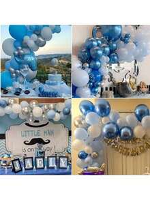 47pcs/Set 10-Inch Blue/Metallic Color Series Latex Balloons, Suitable For Anniversary, Birthday Party, Christmas Scenery Decoration, Family Gathering, Outdoor Picnic, Graduation Party, Bachelor Party, Wedding, Valentine's Day And Other Indoor And Outdoor Decoration Balloons
