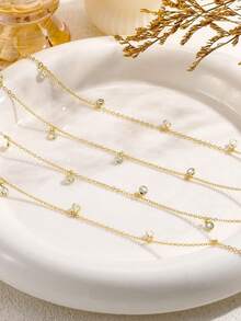 1 Pieza Cadena para el Body con colgante de cristal de doble capa sexy para mujer - Cadena de cintura con colgante de diamantes de imitación de doble capa W - Ver 4