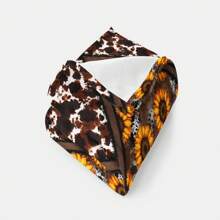 Manta de franela de felpa con estampado de vaca vintage y crisantemo de un solo lado, regalo suave, cálido y acogedor, adecuado para todas las estaciones, para usar como chal, en la cama, yoga, coche, camping, siesta en la oficina o actividades al aire libre, regalo perfecto para Navidad, Acción de Gracias o cumpleaños
