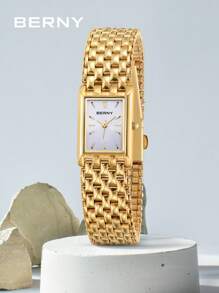 BERNY 1 Stück Damen Edelstahl-Armband, luxuriöse elegante Mode quadratisches Zifferblatt Analog Quarz Armbanduhr, 30m wasserdicht, geeignet für den täglichen Gebrauch