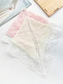 女士头巾 1 件女士蕾丝三角围巾头巾发饰，简约时尚优雅休闲可爱甜美涤纶材质时尚纯色荷叶边蕾丝边头带，日常通勤时尚配饰发饰围巾发饰秋季配饰