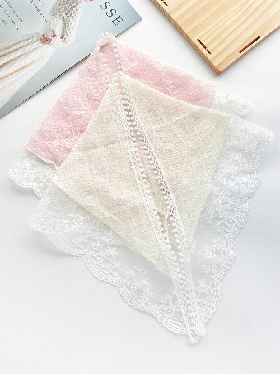 女士头巾 1 件女士蕾丝三角围巾头巾发饰，简约时尚优雅休闲可爱甜美涤纶材质时尚纯色荷叶边蕾丝边头带，日常通勤时尚配饰发饰围巾发饰秋季配饰