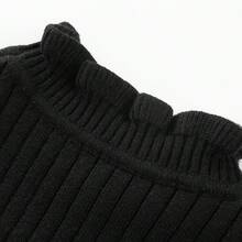 1 件年轻女孩时尚纯色长袖常规针织毛衣，适合春秋季节 - 黑色 - 查看 9