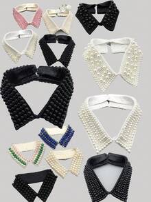 1pc Black & White Faux Pearl Collar Necklace, Versatile For Dress For Christmas Decor - Pearl Fake Collar - View 1