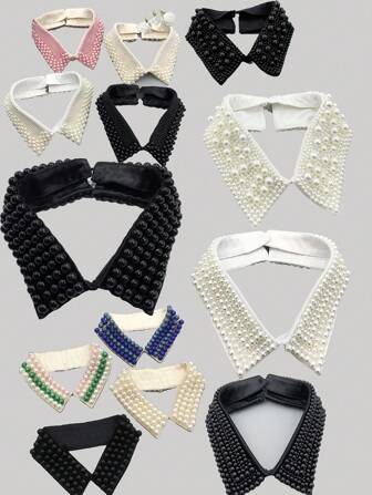 1pc Black & White Faux Pearl Collar Necklace, Versatile