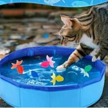 10/11pcs Colorful Realistic Floating Goldfish, Foldable Kitten Water Bath Toy Set, Random Color Plastic Fish Aquarium Decorations, Cat Bathing Playset