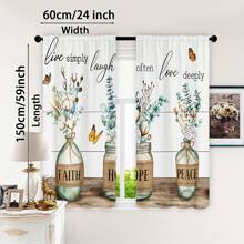 2pcs -Polyester Country Farmhouse Flower Kitchen Curtains Wear Pole Eucalyptus Leaves Butterfly Plants Vintage Modern Print Home Decor Living Room Bedroom Dining Room Cafe Office Decor Curtains