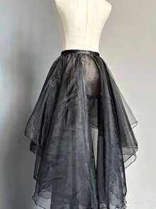 1pc Asymmetrical Asymmetrical Tail Coat, Glass Texture Pleated Skirt, One-Piece Apron, Ruffled Overlay Trailing Dress, Suitable For Wedding, Party, Performance, Cosplay, Photo Shoot, Dance, Halloween Fall Clothes For Women
