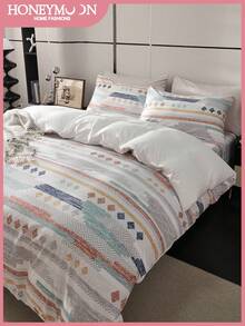 2/3pcs Bohemian Style Duvet Cover Set, Gray Moroccan Stripe & Geometric Pattern, Yellow-Gray Boho Vibrant Texture Microfiber Bedding Set With Button Closure, Suitable For Twin, Full, Queen, King Beds, Home & Dorm, Oeko-Tex Certified - Multicolor - View 3