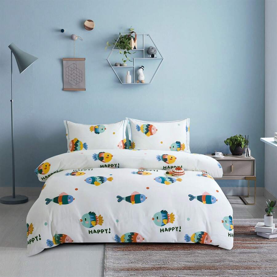 Printed Microfiber Bedding Set With Flat Sheet, Bedspread, And 1/2 Pillowcases, Available In Sizes 90*200 (Single), 135*200 (Double), 150*200 (Queen), And 180*200 (King). Suitable For Bedrooms, Student Residences, And Rented Apartments, It's Ideal For Students, Couples, And Families With Different Sleep Needs. - 小魚 - 查看 1