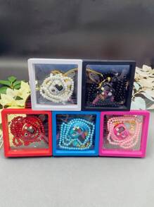 1 set 2 pezzi Contatore di anelli con strass (funzione di reset, dimensione regolabile) + 99 pezzi Rosario da 6 mm, confezione regalo in scatola trasparente, disponibile in vari colori (per pregare, cantare, contare le attività, regalo per le feste)