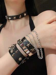 2 buc punk nită stele PU piele brățară pentru femei bărbați hip hop gotic întuneric fată rock bijuterii brățară brățară dragoste lanț hip hop accesorii