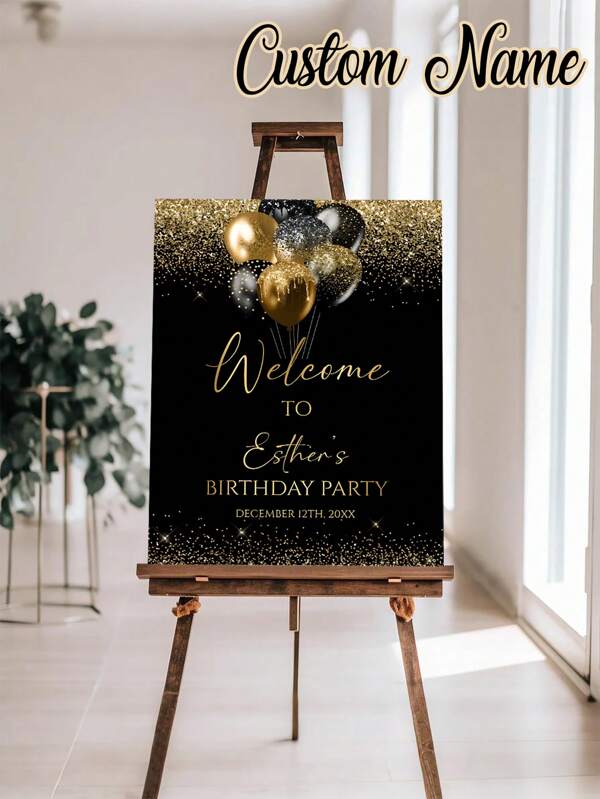 1 unidade - Pôster de aniversário personalizado com foto em estilo preto e dourado, placa de boas-vindas personalizada para aniversário, pôster em tela sem moldura personalizado - arte de parede personalizada com sua foto, decoração de parede, decoração para casa, lindamente decorado, placa de comemoração de aniversário, qualquer idade, impressão de pôster moderna, decoração de pôster elegante para exteriores, decoração elegante para casa, dê a ele um presente único, casa e decoração, atmosfera natalina em casa, renovação de outono para casa, decoração de Natal