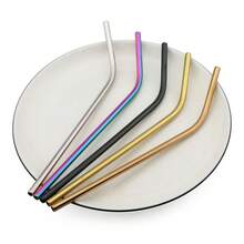 2/3/4/6/8/11pcs Stainless Steel Reusable Straws Set, Beverage, Coffee, Milk Tea & Bar Curved Straws,School Supplies - Silver - View 6