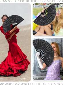 Large Glitter Fan For Line Dancing, Folding Fan,Women Hand Fan Retro Spanish Style Folding Hand Fan,13-Inch Boots On The Floor, Folding Hand Fan For EDM, Music Festival, Hot Flashes, Party, Decoration,Weddings And Dance Parties,Teacher's Day, Wedding Season, Graduation Season, Gifts For Family And Friends