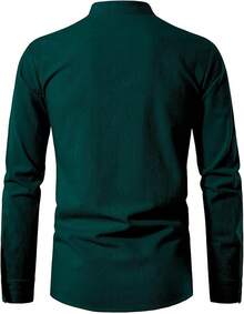 Men's Pure Cotton Retro Lace Up Shirts For Renaissance Pirate Viking Medieval - 墨綠色 - 查看 3