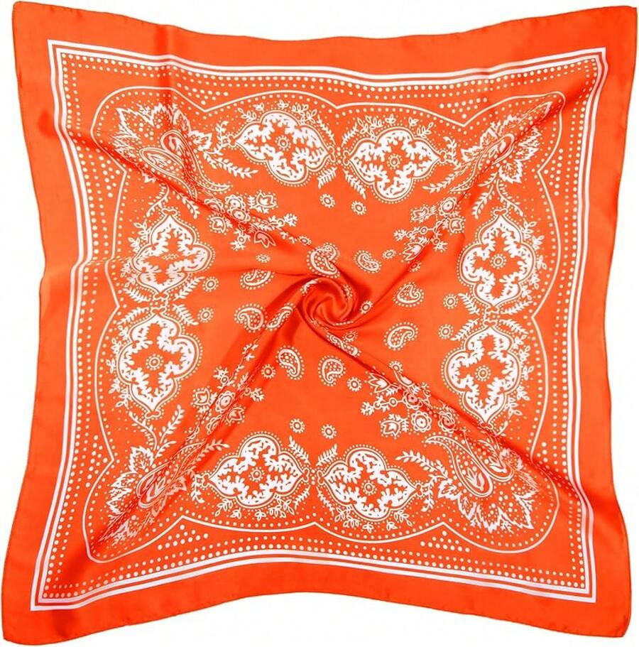 Satin Head Scarf - 27.5 Inch Silk Hair Wrap For Women - 橘色 - 查看 1